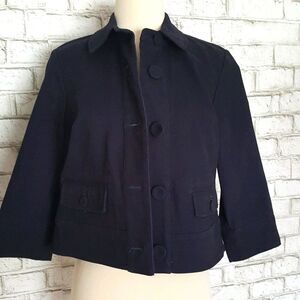 Talbots Cotton Dark Blue Button Jean Jacket Stretch Cropped Blazer 4 Small